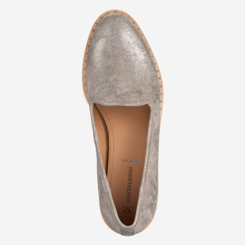 Johnston & Murphy Mitzi Venetian Pewter Kid Suede Slip On Shoes 9 B EUC Ret $158